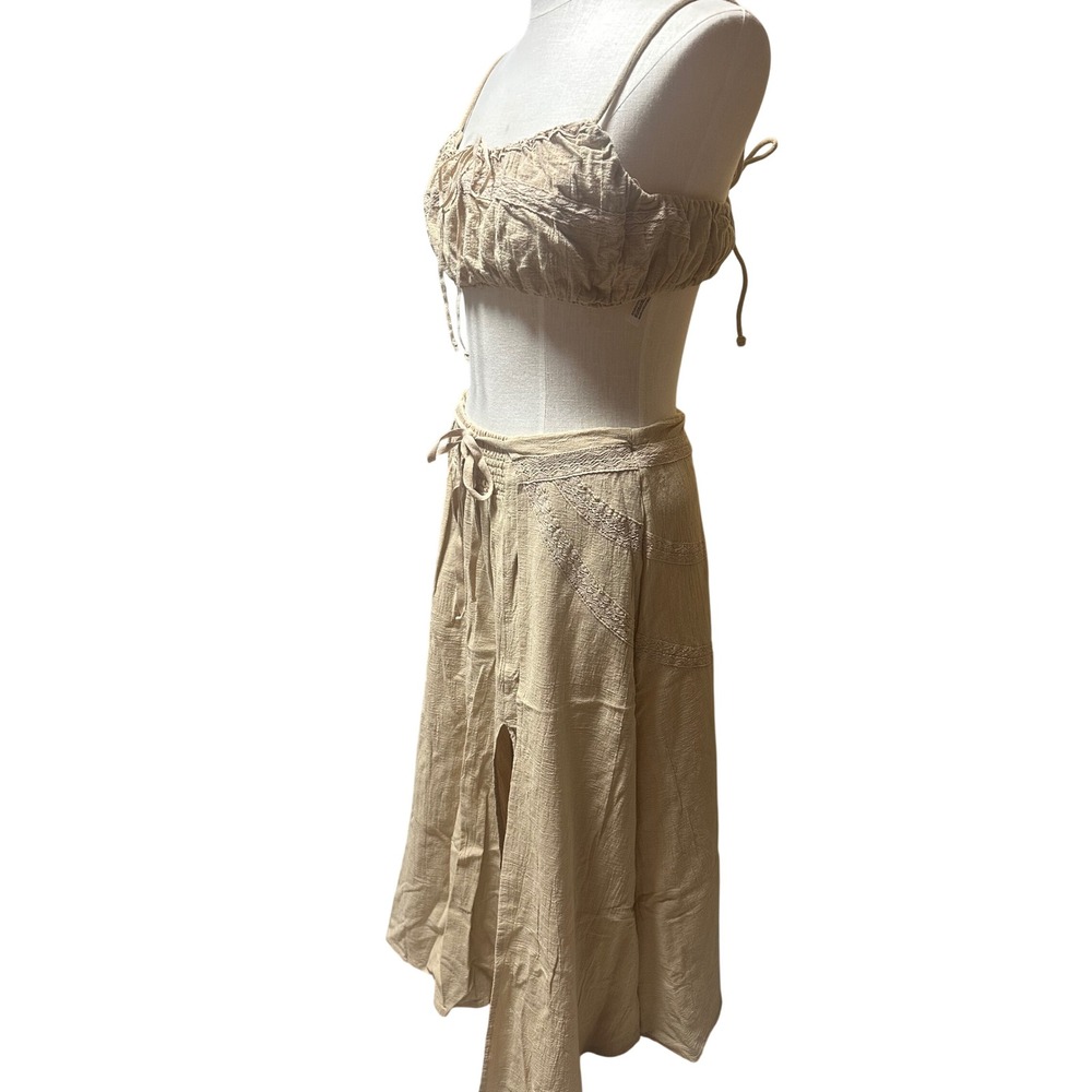 Free‎ People The Prettiest Set  Boho Crop Top Maxi Skirt Lace Slit S - Picture 4 of 9